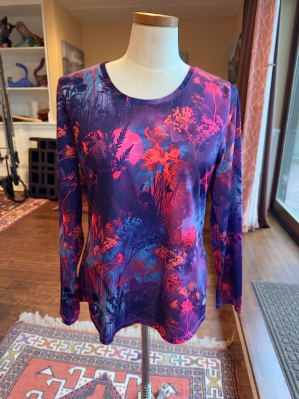 Reel Legends Free Line Women's L Purple & Blue Floral Outdoor Long Sleeve
